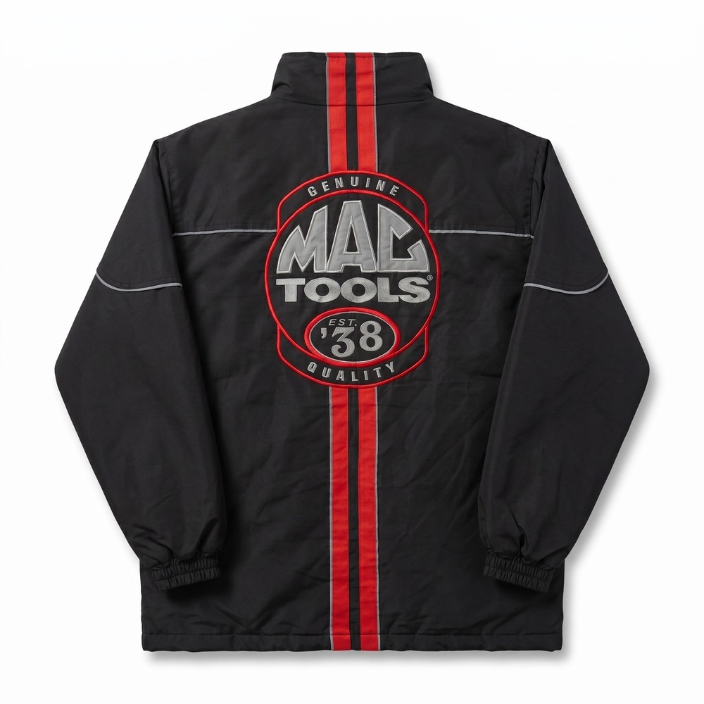 Mac Tools Racing Jacket Mens Large Black Quilted Embroidered Workwear Zip